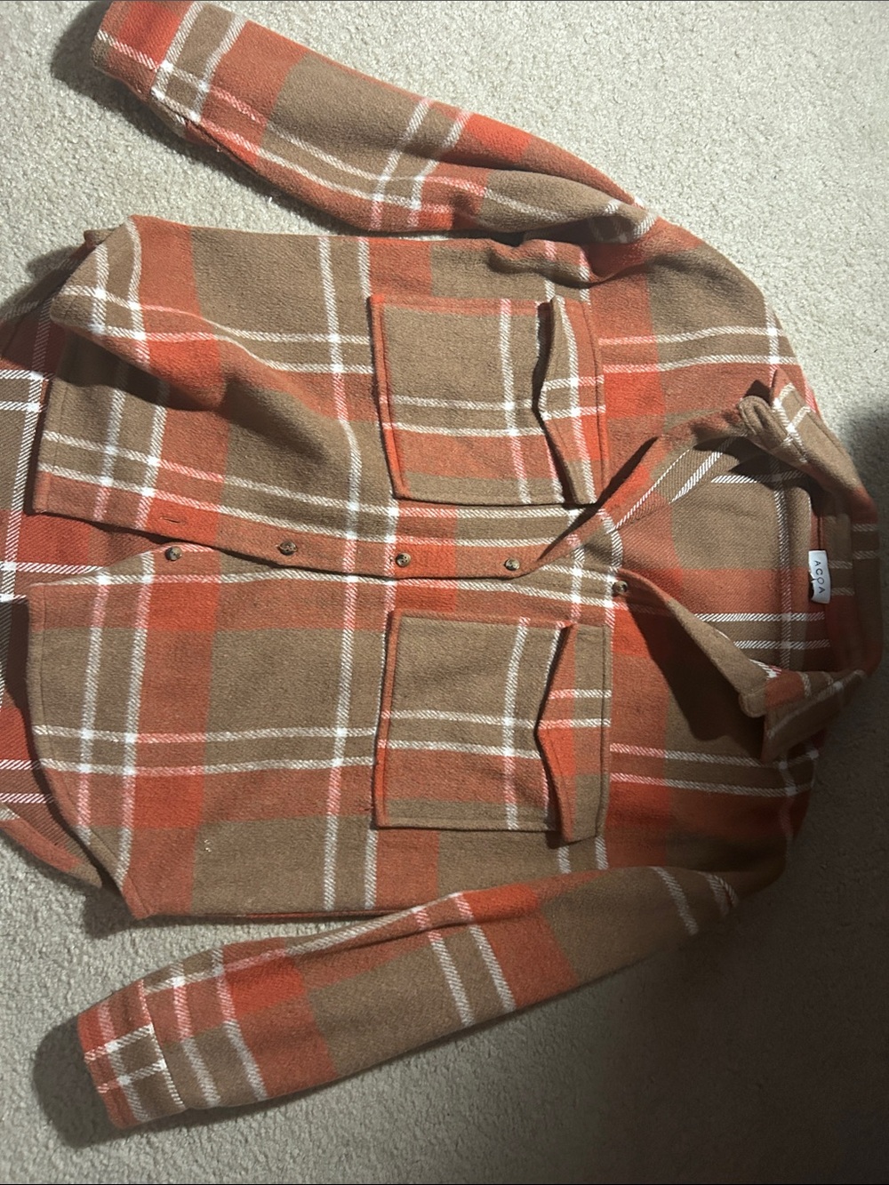 ACOA Orange and Brown Plaid Button-Up Shacket